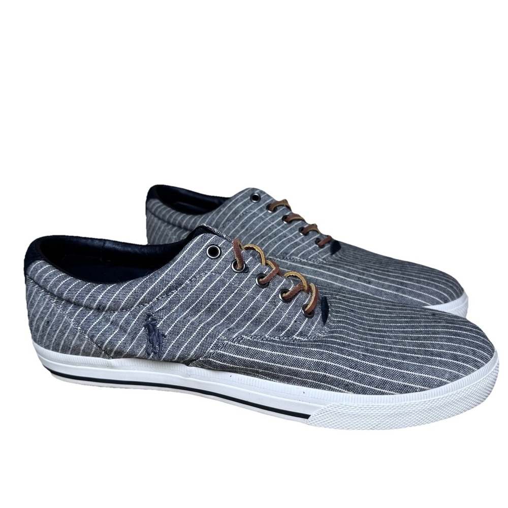 POLO RALPH LAUREN Striped Vaughn Canvas and Suede Sneakers 14D Black White Shoes